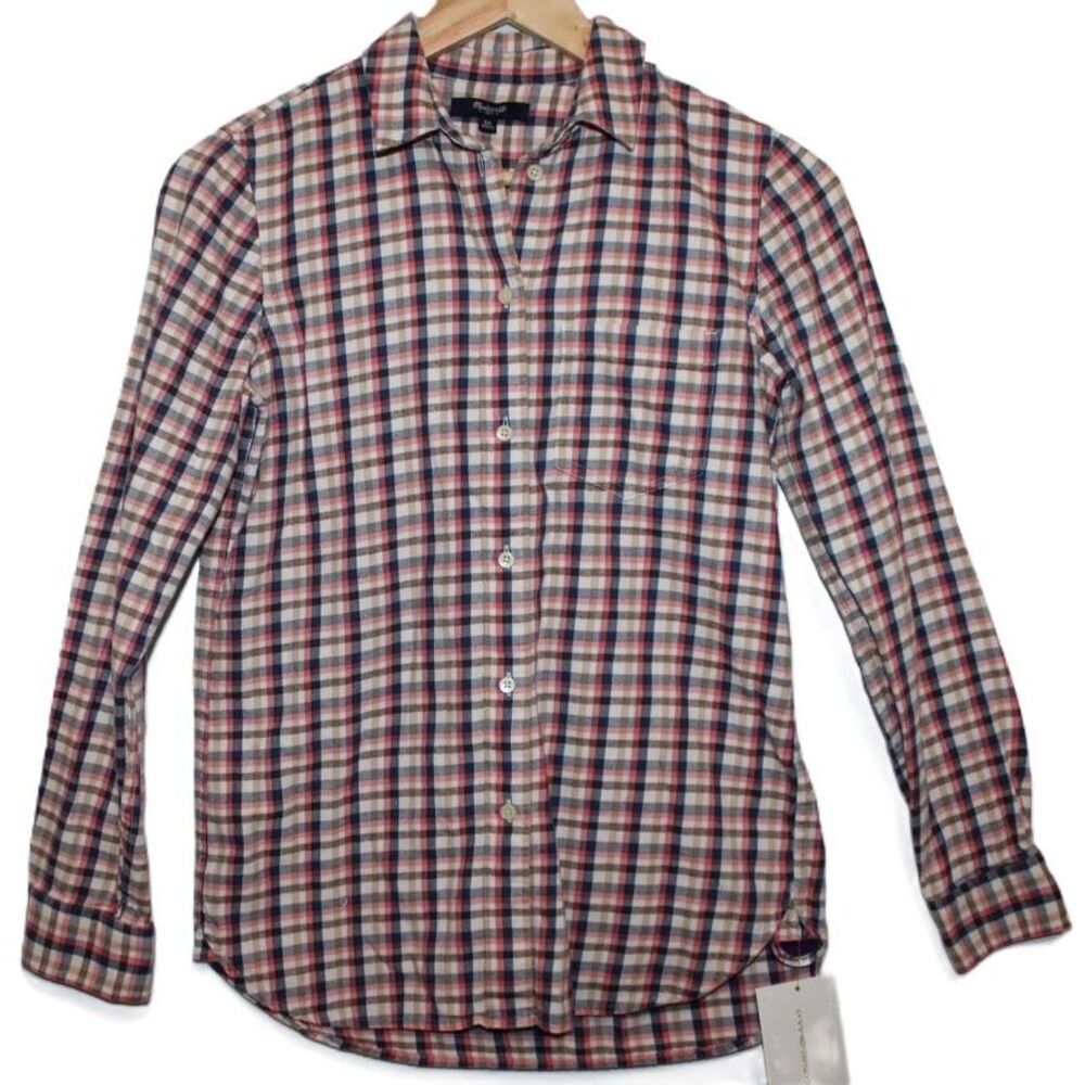 NWOT Madewell Flannel Boy Shirt E6005 Palma Plaid Cotton Button Up Shirt Size XS